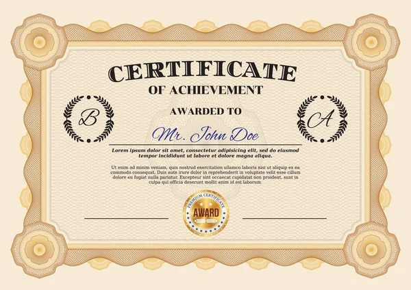 Certificate of achievement vector template, diploma border ornate