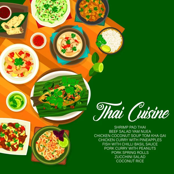 Тайская Кухня Постер Тайскими Блюдами Крышка Азиатского Меню Ресторана Вектор — стоковый вектор