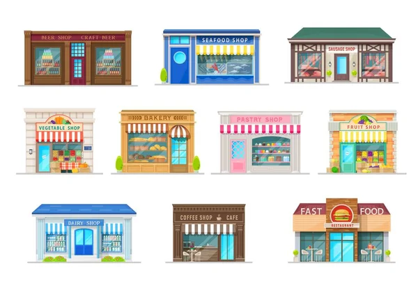 Building Vector Icons Store Shop Fast Food Restaurant Bakery Cafe — Stock Vector