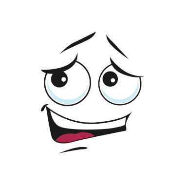 İçten gülümsemeli nazik emoji izole edilmiş simge. Vektör yüz ifadesi utangaç, iyi huylu ya da iyi huylu iri gözlü komik ifade. Hoş tavırlı, samimi gülümsemeli sevimli bir ifade.