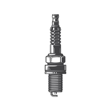 Buji araba ateşleme sistemi yedek parçası. Aracın izole edilmiş tek renkli ikonuna elektrik akımı veriyor. Dahili yanma sisteminin vektör dolgusu, tek taraflı elektrot ile cisimleri ateşliyor