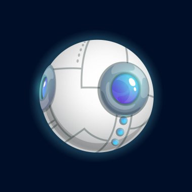 Göz küresi şeklindeki mistik gezegen karikatür fürist küreyi izole etti. İnsan gözü şeklindeki dış gezegen, uzaylı görüşü ya da bakışı, mistik güneş sistemi nesnesi. Sihirli fütüristik gezegen