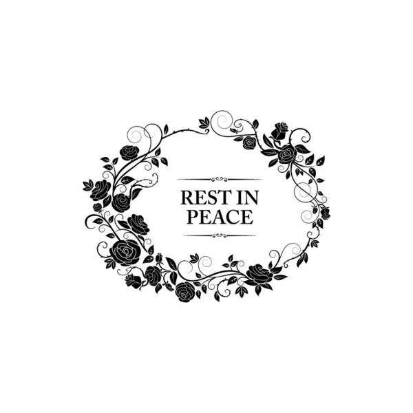 葬礼框架和讣告卡片花边 病媒纪念和哀悼 葬礼用的黑色花朵框架 Rip安息在和平的爱的记忆中 — 图库矢量图片