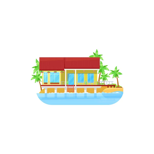 Casa Água Bangalô Mar Construção Casa Praia Vetor Villa Residencial —  Vetores de Stock