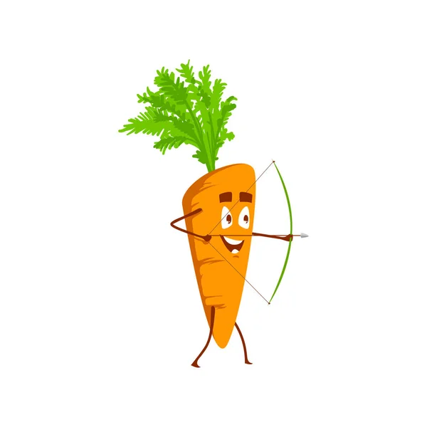 Cartoon Carrot Vegetable Shoot Bow Vector Archery Sportsman Plant Funny — Stock Vector