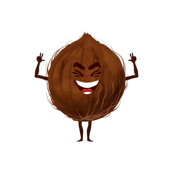 Whole Coconut Fruit Hard Shell Isolated Funny Emoticon Flat Cartoon — Stock Vector