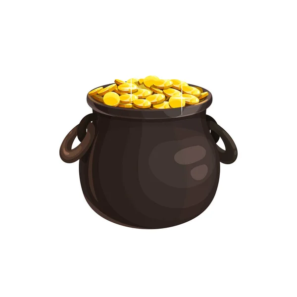 Pot Golden Coins Isolated Icon Patricks Day Vector Leprechaun Treasury — Stock Vector