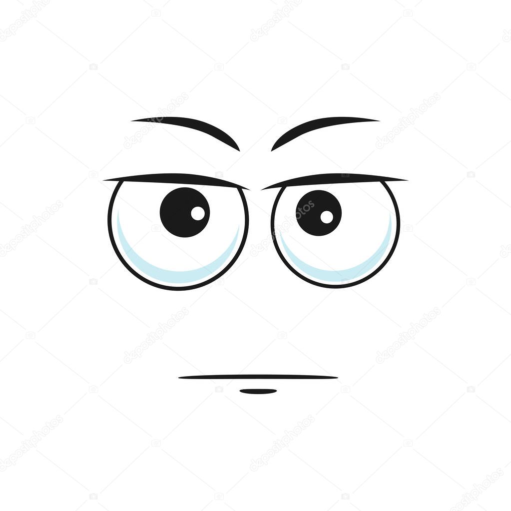 Apathetic emoticon with indifferent face isolated icon. Vector angry disbelief emoticon expression, distrusted sad mood. Uninterested or disinterested incurious emoji not expressing any facial emotion