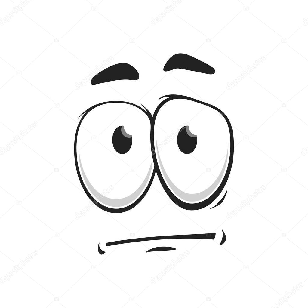 Uninterested or disinterested incurious emoji not expressing any facial emotion isolated icon. Vector apathetic emoticon with indifferent face. Disbelief emoticon expression, distrusted sad mood