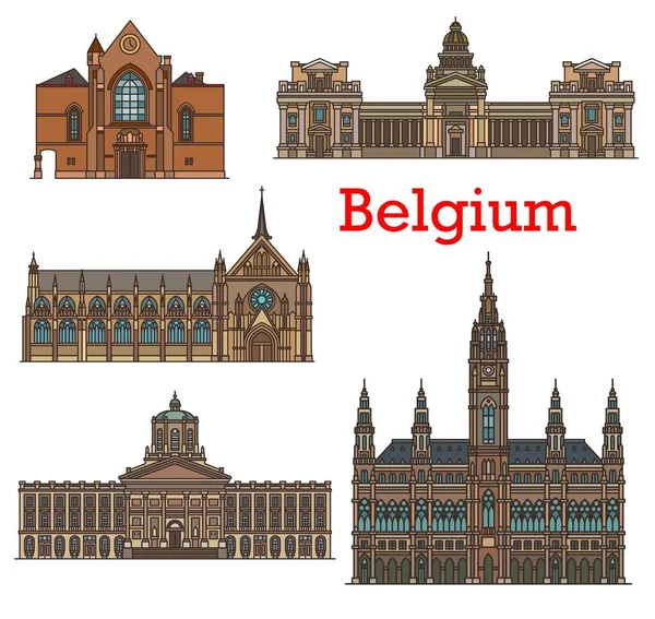 Belçika Nın Simgeleri Brüksel Deki Kilise Katedrallerin Mimari Binaları Bruxelles — Stok Vektör