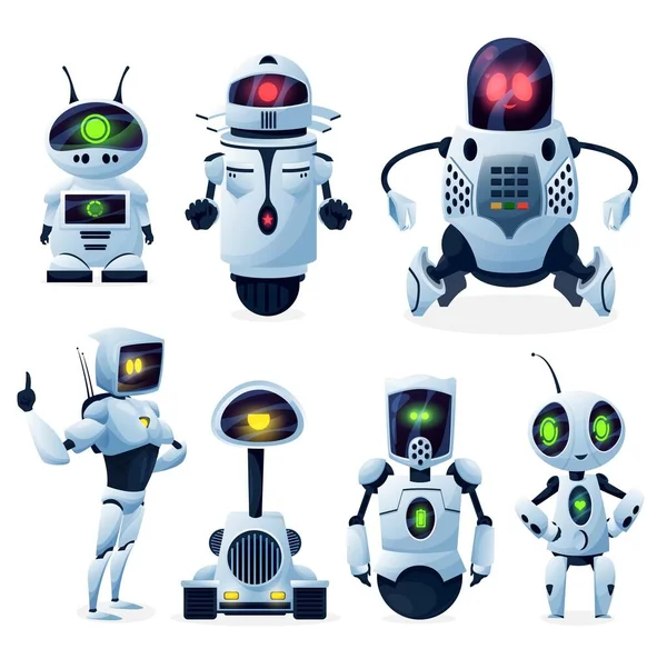 Futurs Androïdes Cyborgs Extraterrestres Robots Jouets Robots Extraterrestres Humanoïdes Mignons — Image vectorielle