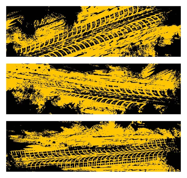 Следы Шин Отпечатки Дорожных Шин Следы Гранж Вектора Черные Желтые — стоковый вектор