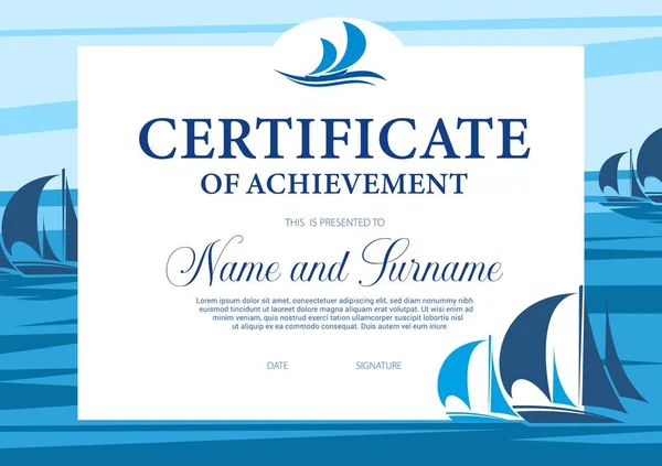 Certificate Achievement Yacht Regatta Diploma Vector Template Sea Sailing Victory — Stock Vector