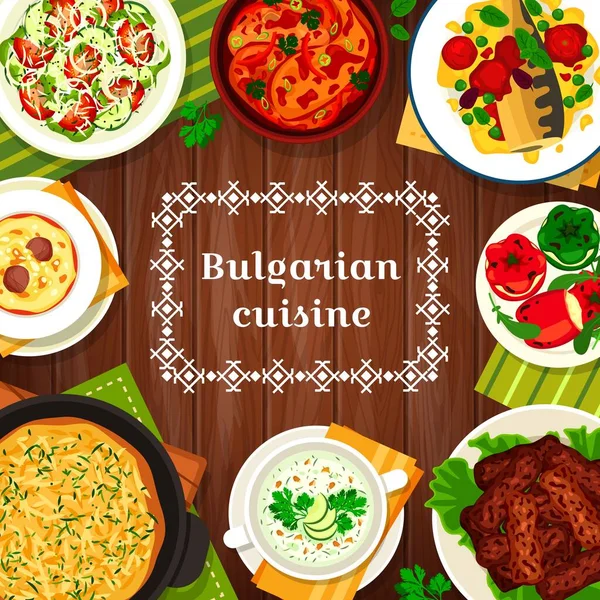 Cuisine Bulgare Repas Plats Menu Alimentaire Vecteur Bulgarie Salades Déjeuner — Image vectorielle