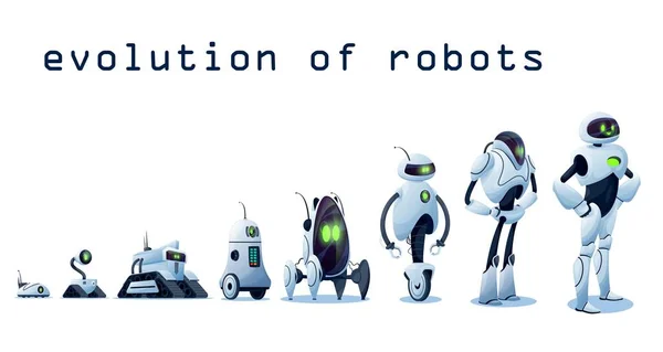 Évolution Des Robots Robots Transformateurs Androïdes Technologie Vectorielle Cybernétique Robo — Image vectorielle