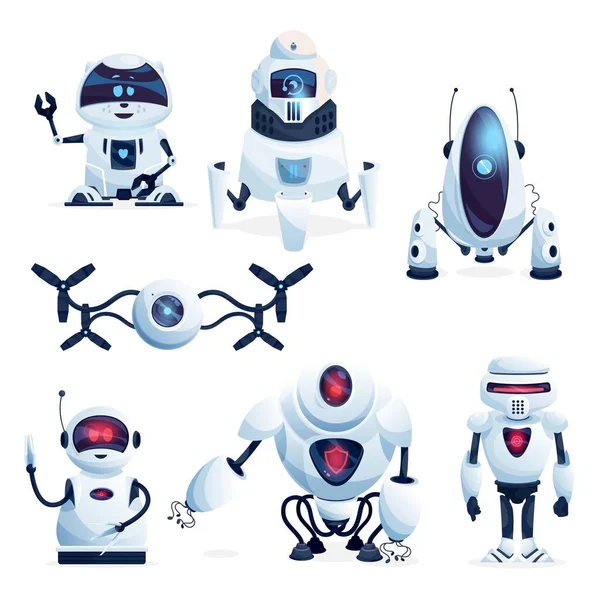 Robots Vida Extraterrestre Futuros Drones Personajes Dibujos Animados Juguetes Android — Vector de stock