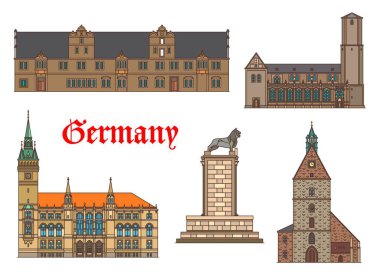 Almanya Braunschweig 'deki mimari evler ve katedral kiliseleri ile Alman Saksonya binalarını simgeliyor. Stadthagen Rathaus Belediye Binası, Burgloewe veya Brunswick Aslan Anıtı ve Sankt Martini Kirche