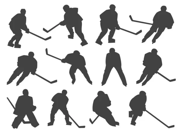 Jugadores Hockey Sobre Hielo Portero Árbitro Siluetas Conjunto Patinaje Jugador — Archivo Imágenes Vectoriales