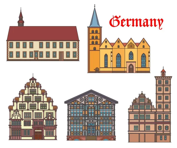 Deutschland Wahrzeichen Architektur Lemgo Kirchen Und Fachwerkhäuser Vektor Junkerhaus Und — Stockvektor