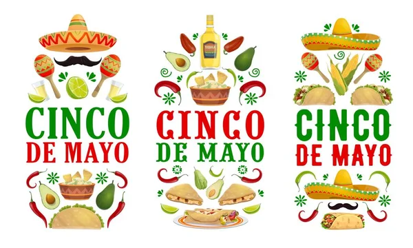 Cinco Mayo Banners Vetor Comida Bebida Com Feriado Mexicano Festa —  Vetores de Stock
