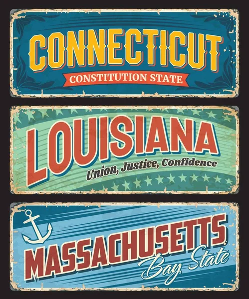 Connecticut Louisiana Massachusetts Eua Indicam Sinais Estanho Eua Placa Regiões — Vetor de Stock