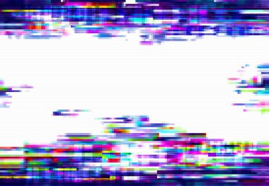 Arıza pikselleri vektör soyut arkaplan, bozuk renk ve rastgele piksellerle neon parlayan çerçeve. Arıza efekti, hata, televizyon ekranı kenarı ya da arkaplanı olmayan televizyon bozulması