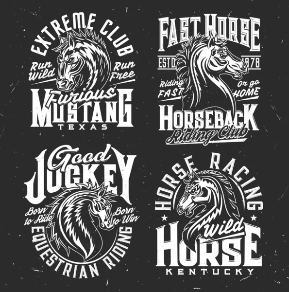 Club Equitación Jockey Polo Ecuestre Estampados Camisetas Carrera Vector Semental — Vector de stock