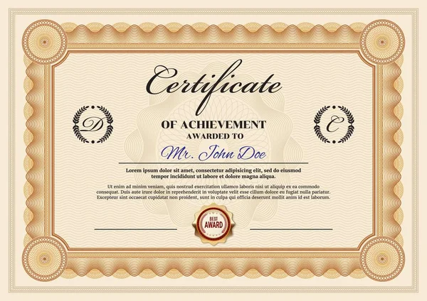 Business Achievement Certificate Vector Template Personal Award Graduation Certificate Qualification — Stock Vector
