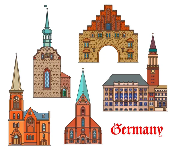 Germany Landmarks Architecture Buildings Vector German City Cathedrals Churches Nikolai — Stock Vector