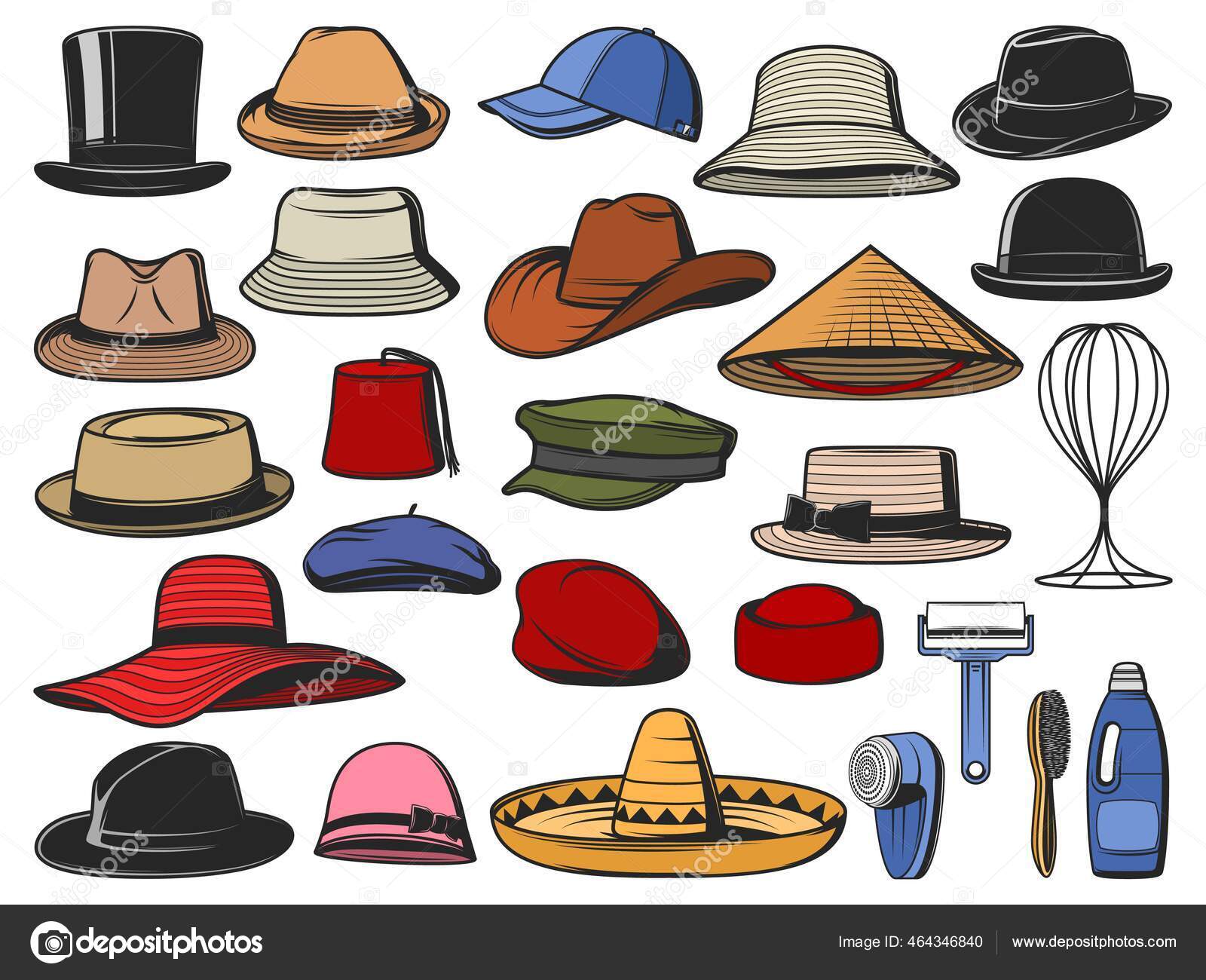 Hats Caps Vector Man Woman Headwear Icons Cowboy Asian Straw Stock Vector  by ©Seamartini 464346840
