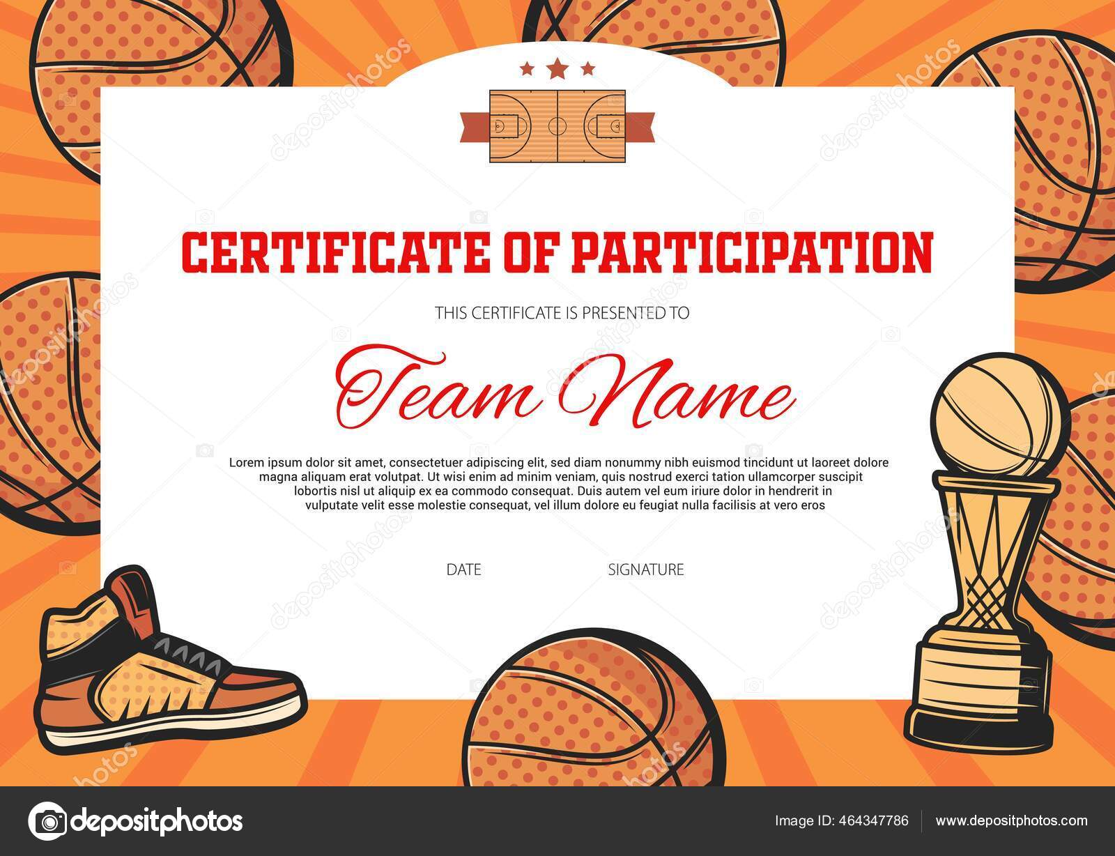 Basketball Team Certificate Participation Vector Template For Basketball Certificate Template