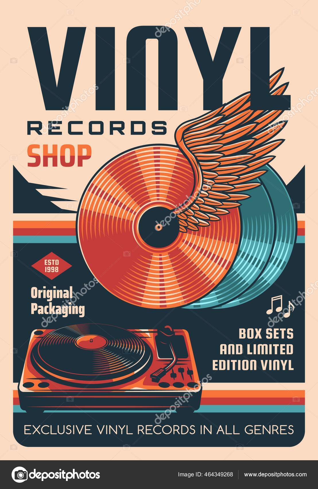 Vinyl Records Shop Vector Retro Poster Winged Vinyl Discs Records Stock Vector Image by