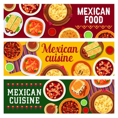 Meksika mutfak afişleri baharatlı tavuk kanadı, fasulye güveci ve acılı karne. Ördekli tacos de pato, pilav, ekmek pudingi capirotada ve peynirli patates güveç, et böreği.