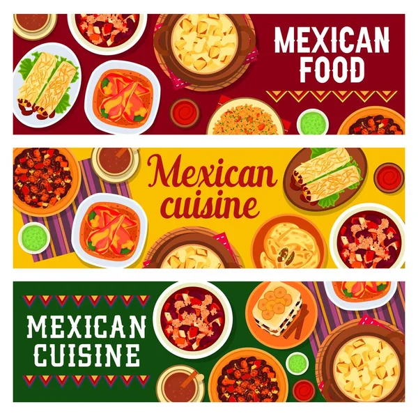 Mexican Cuisine Food Banners Vector Spicy Chicken Wings Beef Bean — Stock Vector