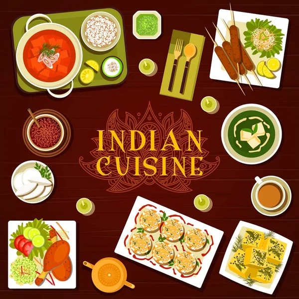 Indická Kuchyně Jídlo Menu Jídla Pokrmy Menu Vektorové Kryt Jehněčí — Stockový vektor