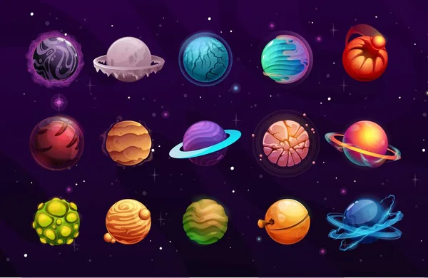 Planets Alien Fantasy Space Cartoon Vector Space Game Prvky Uživatelského — Stockový vektor