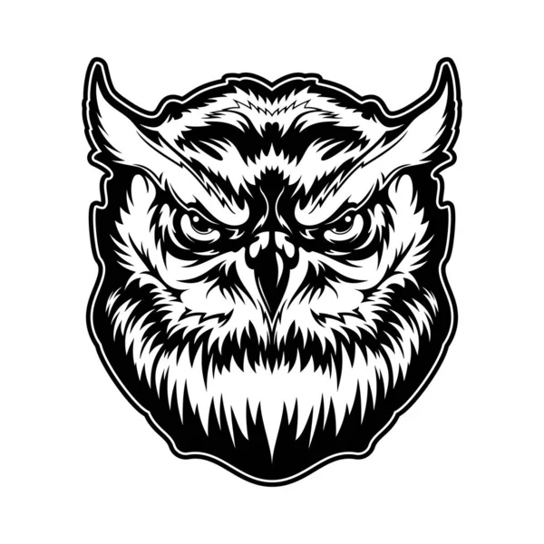 Owl Animal Head Angry Face Vector Tattoo Mascot Shirt Print — Stock Vector