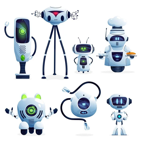 Personajes Dibujos Animados Robot Con Máquinas Robóticas Blancas Vectoriales Juguetes — Vector de stock