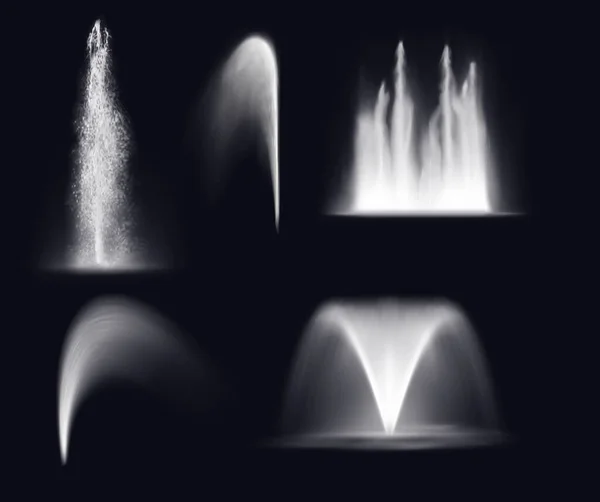 Фонтанные Струи Воды Брызги Изолированные Реалистичные Трехмерный Векторный Водопад Поток — стоковый вектор
