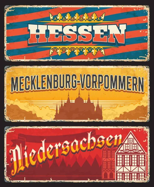 Alemania Hessen Niedersachsen Mecklemburgo Vorpommern Signos Metal Placas Estaño Oxidado — Archivo Imágenes Vectoriales