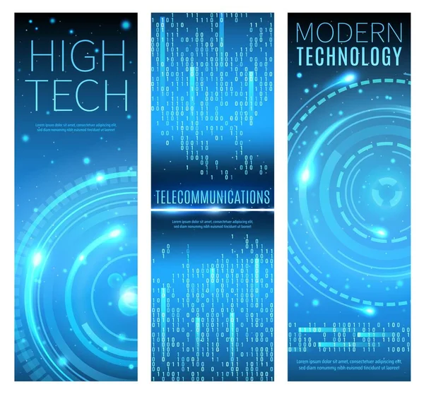 Futura Tecnología Moderna Alta Tecnología Telecomunicaciones Banners Vectoriales Abstractos Onda — Vector de stock