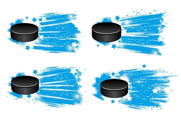 Eishockey Pucks Auf Dem Eis Banner Oder Vereinsfahne Vektor Blaue — Stockvektor