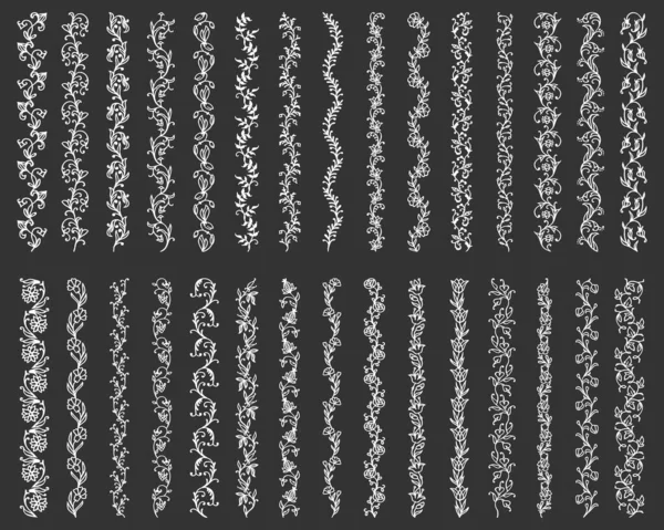 Florale Grenzlinien Und Trennwände Mit Vektorverzierungen Aus Blumen Blättern Rosengirlanden — Stockvektor