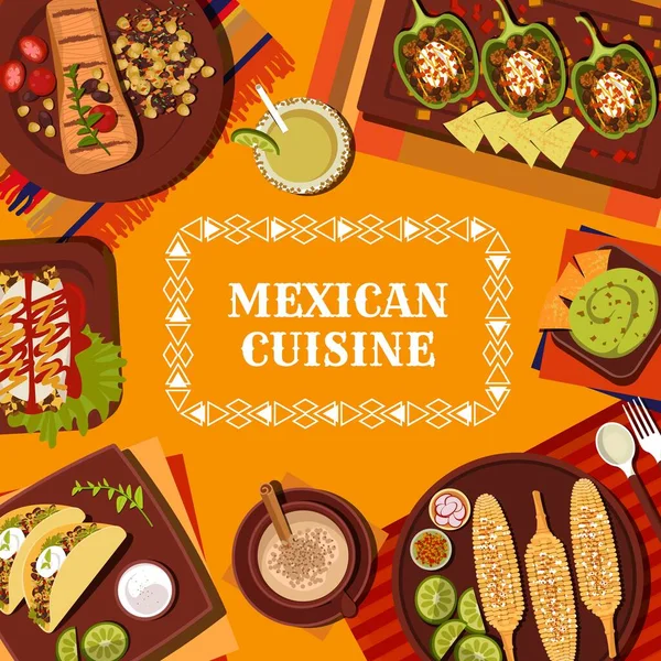 Cocina Mexicana Restaurante Comidas Bebidas Menú Cubierta Vectorial Carne Res — Vector de stock