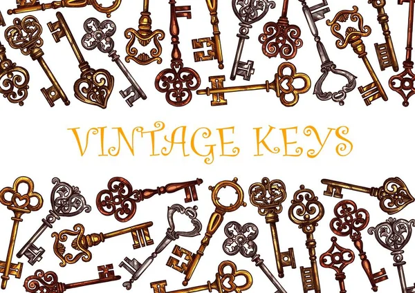 Klíče Starožitných Zlatých Starých Zámků Vektorový Prapor Retro Klíče Ozdobnými — Stockový vektor