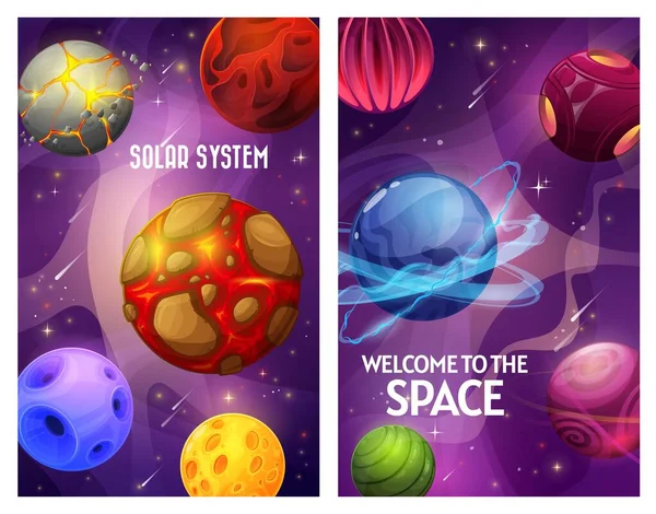 Ruimte Planeten Fantasie Sterrenstelsel Hemel Universum Vector Cartoon Game Wereld — Stockvector