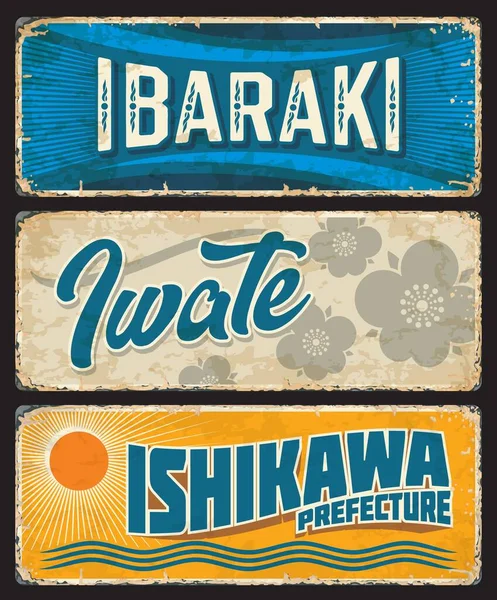 Signes Étain Ibaraki Iwate Ishikawa Plaques Vectorielles Grunge Préfecture Japonaise — Image vectorielle