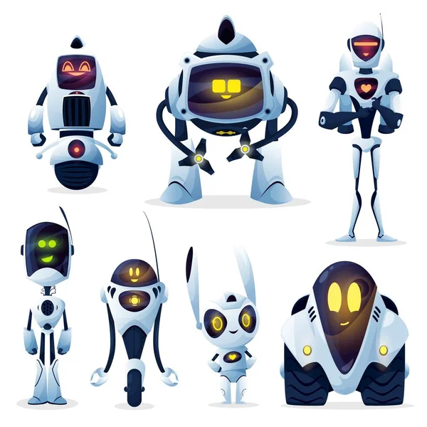 Robôs Robôs Android Personagens Brinquedos Desenhos Animados Ciborgues Vetor Robot — Vetor de Stock