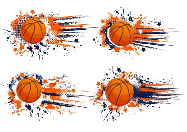 Bannières Grunge Sport Vectoriel Basket Ball Orange Compétition Jeu Club — Image vectorielle