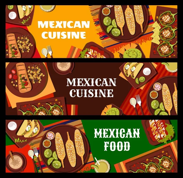 Cuisine Mexicaine Restaurant Nourriture Boissons Bannières Vectorielles Boeuf Carne Asada — Image vectorielle